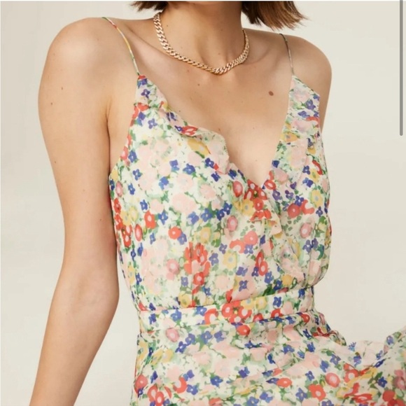 Saloni Ayla-B Floral 100% Silk Dress Floral Midi Ruffle Size 4 NWOT - Picture 2 of 8